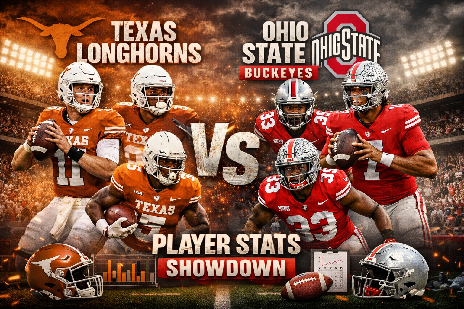 texas longhorns football vs ohio state buckeyes football match player stats