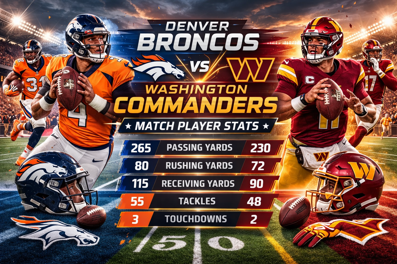 denver broncos vs washington commanders match player stats