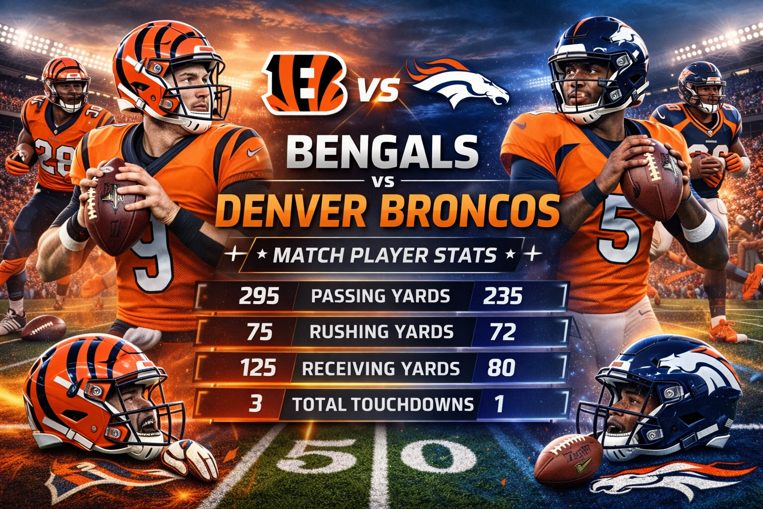 bengals vs denver broncos match player stats