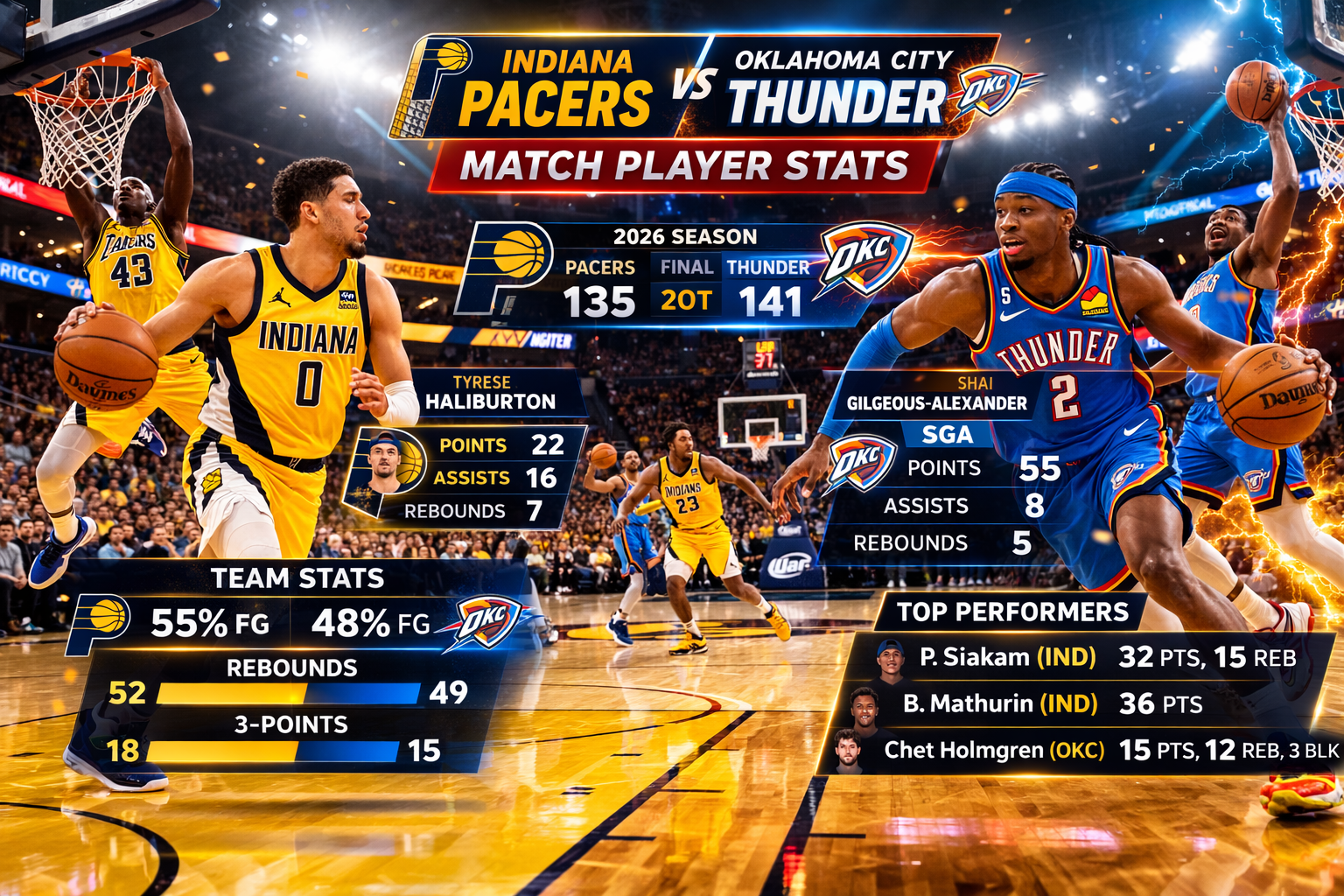 indiana pacers vs oklahoma city thunder match player stats